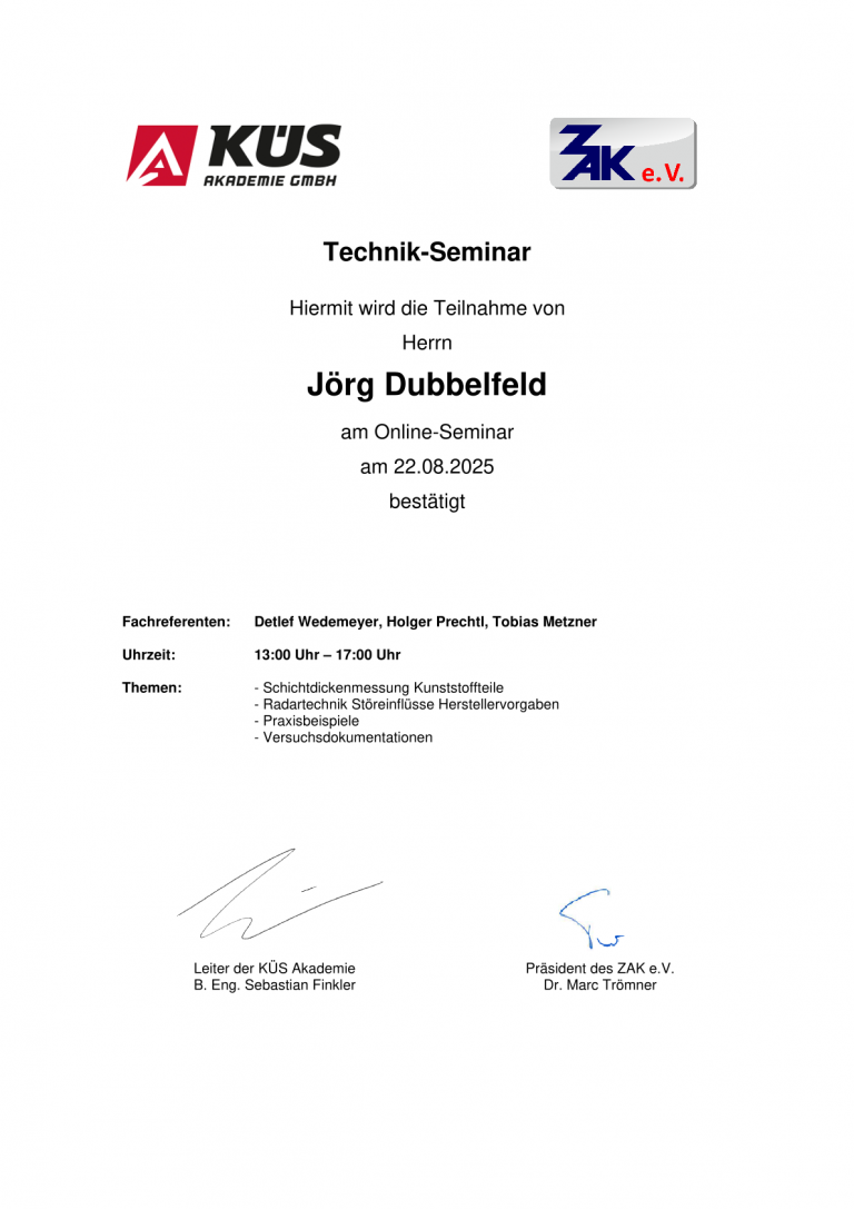 Teilnahmebescheinigung ZAK